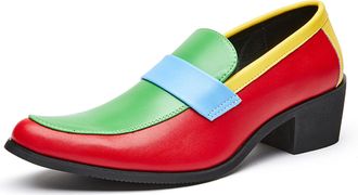 Generic Mens Dress Business Shoes Pointed Toe Heeled High Heels Derby Oxford Shoes Fashion Slip On Penny Loafer for Men (Red,7.5)