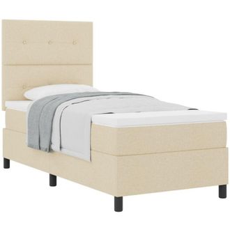 vidaXL Box Spring Bed with Mattress Cream 90 x 200 cm Fabric vidaXL