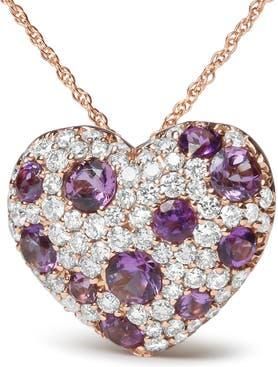 House of Brilliance Gold 3/4 Cttw Diamond and Amethyst Heart Shape Pendant Necklace in Pink at Nordstrom