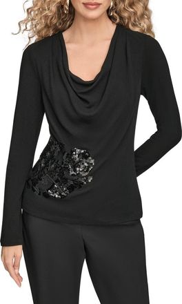 DKNY Sequin Cowl Neck Top in Black at Nordstrom, Size X-Small