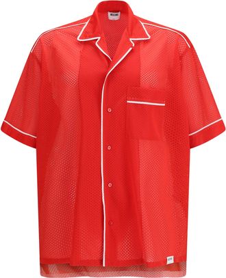 Moschino Mens Shirt Technical Mesh With Reversed 22 Print Patterned Red Polyester