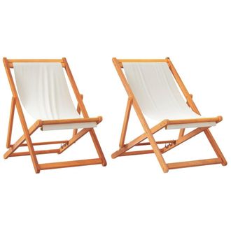 vidaXL Sillas De Playa Plegables 2 Unidades Tela Blanco Crema Vidaxl
