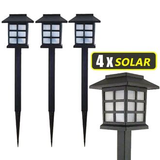 Trade Shop Trade Shop - 4 Luces Led Estilo Farol De Jard&iacute;n Con Estacas Y Carga Solar, 38 X 9 X 9 Cm