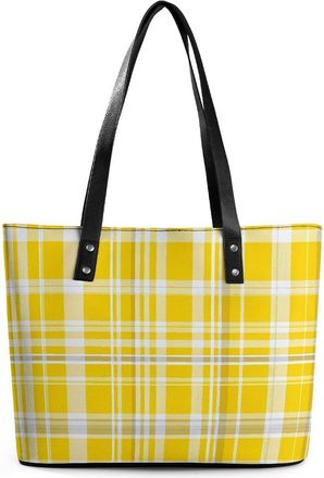 Generic Yellow White Plaid Tote Bags for Women Cute Shoulder Purses Handbags