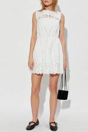 Self Portrait Sleeveless Openwork Dress, Womens, White