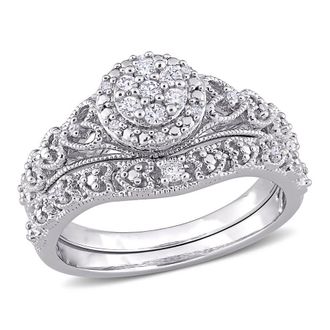 Amour 1/5 CT TW Diamond Vintage Bridal Set In Sterling Silver