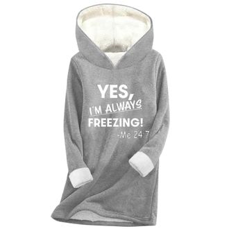 Generic Yes Im Always Freezing Sweatshirts for Women Sherpa Hoodies Trendy Fleece Lined Jumper Long Sleeve Fuzzy Cozy Sweatshirt Winter Casual Warm Sweater Pu