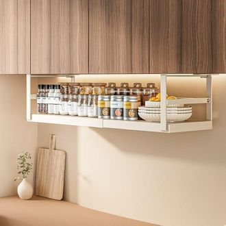 OEM Estante Para Especias Retr&aacute;ctil De Pared En Acero Inoxidable, F&aacute;cil De Instalar Y Vers&aacute;til, Color Blanco, 45-632218,7 Cm