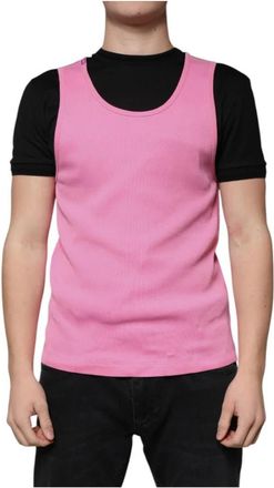 Dolce & Gabbana Roze Geribbelde Tanktop - Heren - Tops zonder mouwen - Roze - 2XL - Katoen - Tops