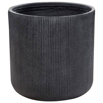 Beliani Maceta Exterior Superficie Estriada Redonda Piedra Fibra Arcilla 55x55x55 Cm Gris Oreoi
