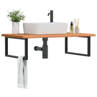 Berkfield Home Basin Shelf Wall Mounted Steel & Solid Wood Beech in Brown