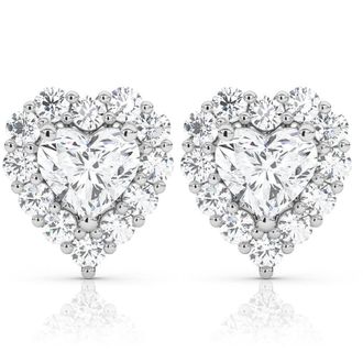 Pompeii3 1.30Ct Heart Shape Diamond Halo Studs White or Yellow Gold Lab Grown