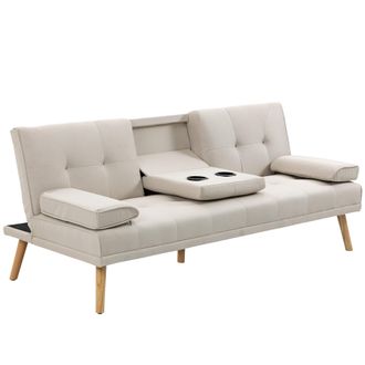 HOMCOM Homcom - Divano Letto 3 Posti Schienale Reclinabile Con Tavolino A Ribalta Beige