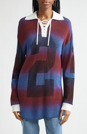 Paolina Russo Illusion Oversize Rib Rugby Polo in Red/Blue at Nordstrom, Size Medium