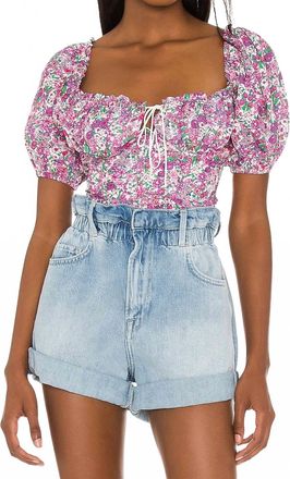 For Love & Lemons Katarina Puff Sleeves Top In Rose