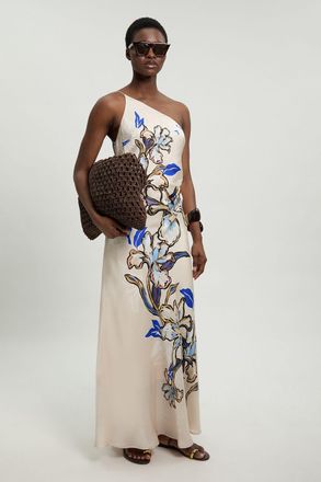 Karen Millen Womens Viscose Satin Printed Asymmetric Detail Midi Dress - Multicolour - Size 6 UK
