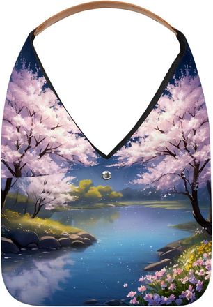 Generic Moonlight River Flowers Reusable Lightweight Grocery Bags - Foldable Into Compact Pouch, Washable & Sturdy, Multipurpose for Shopping and Travel