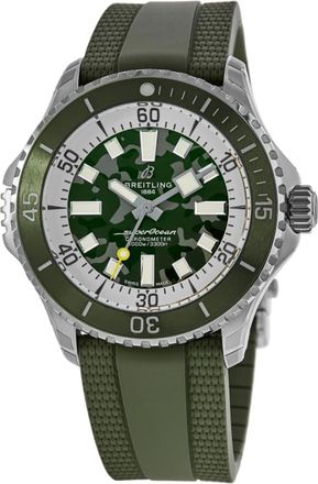 Breitling Superocean Automatic 46 Super Diver Green Dial Rubber Strap Mens Watch E10379D31L1S1