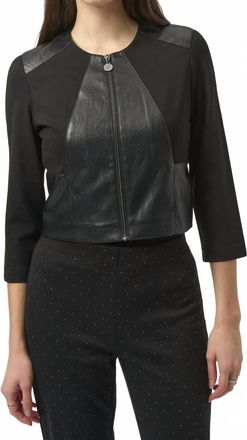 Joseph Ribkoff Heavy Knit And Leatherette Fitted Jacket In Black