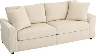 HOMCOM 212 Cm Upholstered Jumbo Cord Sofa Couch With Spring Cushion - Cream | TJ Hughes