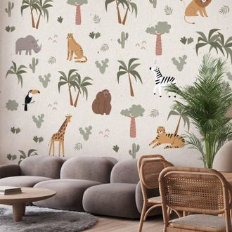 OEM Carta Da Parati - Composizione Africana - Animali Per La Cameretta Dei Bambini Su Sfondo Di Carta