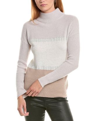 Fort&eacute; Cashmere Crystal Rib Funnel Neck 100% Cashmere Sweater