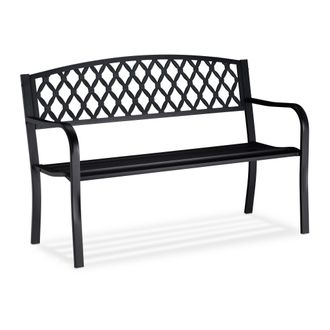 Relaxdays Relaxdays - Banco Jard&iacute;n Y Terraza De 2 Plazas Con Dise&ntilde;o Enrejado, Hierro Fundido Y Acero, 86,5 X 127,5 X 58,5 Cm, Negro
