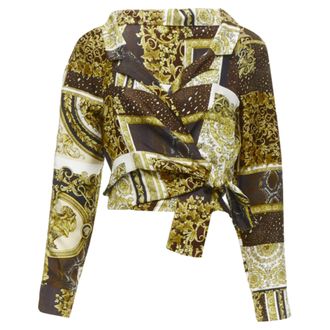 Versace Mosaic Barocco silk print wrap tie cropped shirt