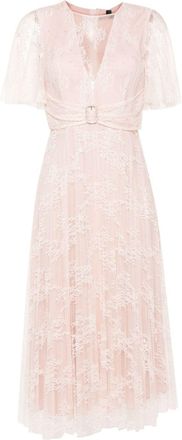 Nissa lace-overlay pleated dress - women - Spandex/Elastane/Polyester/Viscose - 44 - Pink
