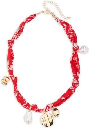 Leith Bandanna Charm Necklace in Red Multi- Gold at Nordstrom Rack