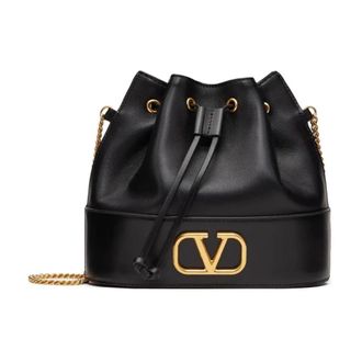Valentino Tassen, Dames, Zwart, ONE Size, Leer, Mini VLogo Signature Bucket Bag
