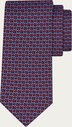 Ferragamo Men Gancini links print silk tie Blue