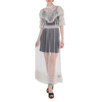 Burberry Ladies Light Pebble Grey Long Lace Dress, Brand Size 6 (US Size 4)