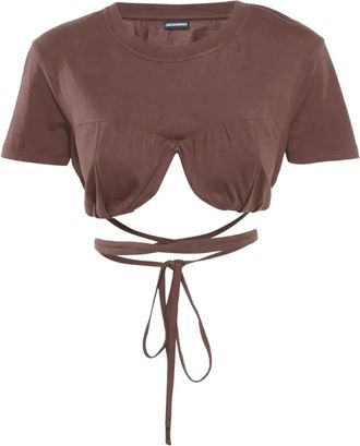 Jacquemus Cropped T-shirt met gestrikte voorkant - Bruin