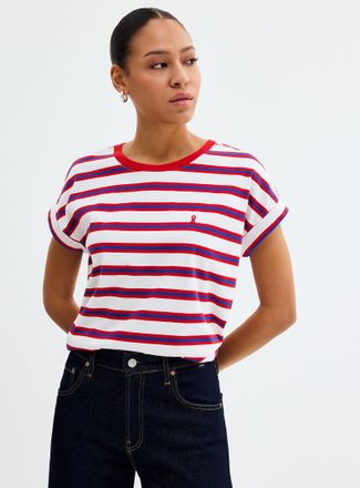 Armedangels Womens Navy stripes cap-sleeve T-shirt