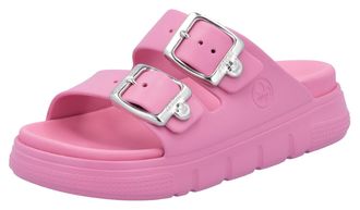 Rieker Pantolette RIEKER, Damen, Gr. XL (42/43), pink, Synthetik, unifarben, Schuhe Pantolette, Plateau, Sommerschuh, Schlappen in Weite G (=weit)
