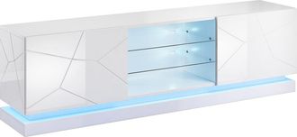 Mirjan24 Mueble Tv Linar I, Blanco + Blanco Brillante, N&uacute;mero De Puertas: 2, N&uacute;mero De Cajones: 0, 200x57x40cm, Led