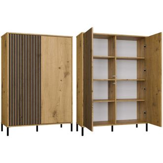 Topeshop Topeshop - Kamaro - Armario Moderno 8 Estantes Y 2 Puertas - 147.5x103.5x40 Cm - Mueble De Almacenamiento - Roble Artesanal