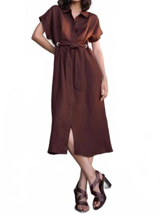 Joseph Ribkoff Belted Linen Midi Fit And Flare Dress In Mahogany