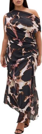 City Chic Vivid Floral One-Shoulder Maxi Dress in Sunset Bloom at Nordstrom, Size Xxl