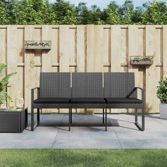 vidaXL Vidaxl - Banco Jard&iacute;n 3 Plazas Cojines Pp Aspecto De Rat&aacute;n Gris Oscuro