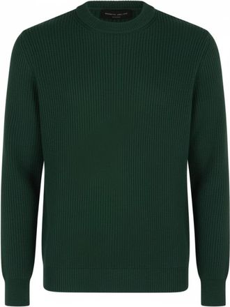 Roberto Collina Ribgebreide Sweater met Ronde Hals - Heren - Ronde hals truien - Groen - L - Wol - Truien & Vesten