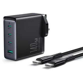 OEM Cargador De Red Gan De 140 W Con Enchufe Brit&aacute;nico, 3 Usb-c, Usb-a Y Cable Usb-c De 1,2 M