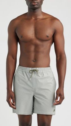 AllSaints Ciper Stripe Swim Trunks in Chalk White/green at Nordstrom, Size Xx-Large