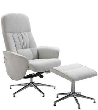 VE DESIGN Design Relaxsessel Rolf mit Fusshocker, Stoffbezug Hellgrau