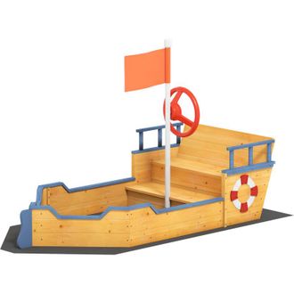 OUTSUNNY Sabbiera per Bambini 3-6 Anni Gioco da Giardino Legno Nave dei Pirati