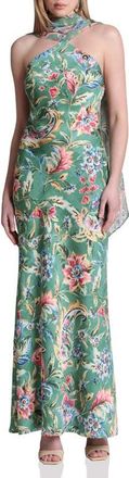 Avec Les Filles Print Scarf Sleeveless Maxi Dress in Olive Damask at Nordstrom, Size 12