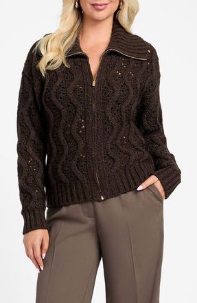 Marciano Adenora Metallic Cable Cardigan in Brown at Nordstrom, Size X-Small