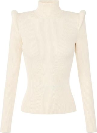 Elisabetta Franchi Gebreide coltrui met 3D-details - Dames - Coltruien - Beige - M - Truien & Vesten
