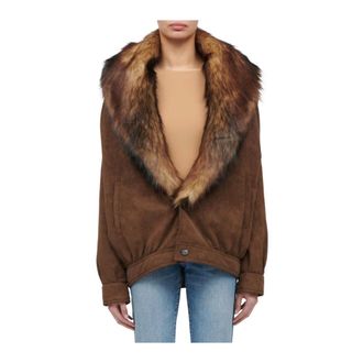Maison Margiela Giacca effetto scamosciato con colletto in ecopelliccia - - Jackets - Donna - Marrone - 2XS